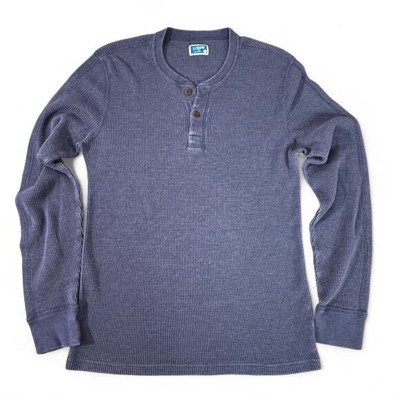 J.CREW Thermal Knit Henley Two Button L/S Shirt Gorpcore Marled Navy Blue Mens M - Picture 1 of 6